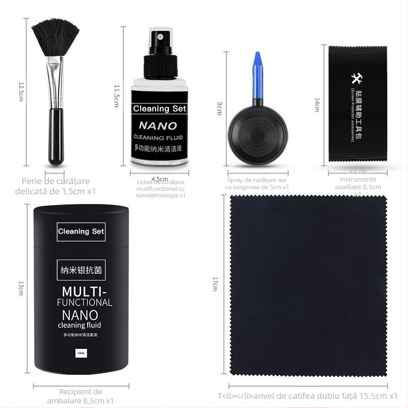 Kit de curățare pentru tastatură, telefon și ecran LCD — set de șase piese cu ingrediente nano antibacteriene pentru laptopuri, calculatoare și camere DSLR