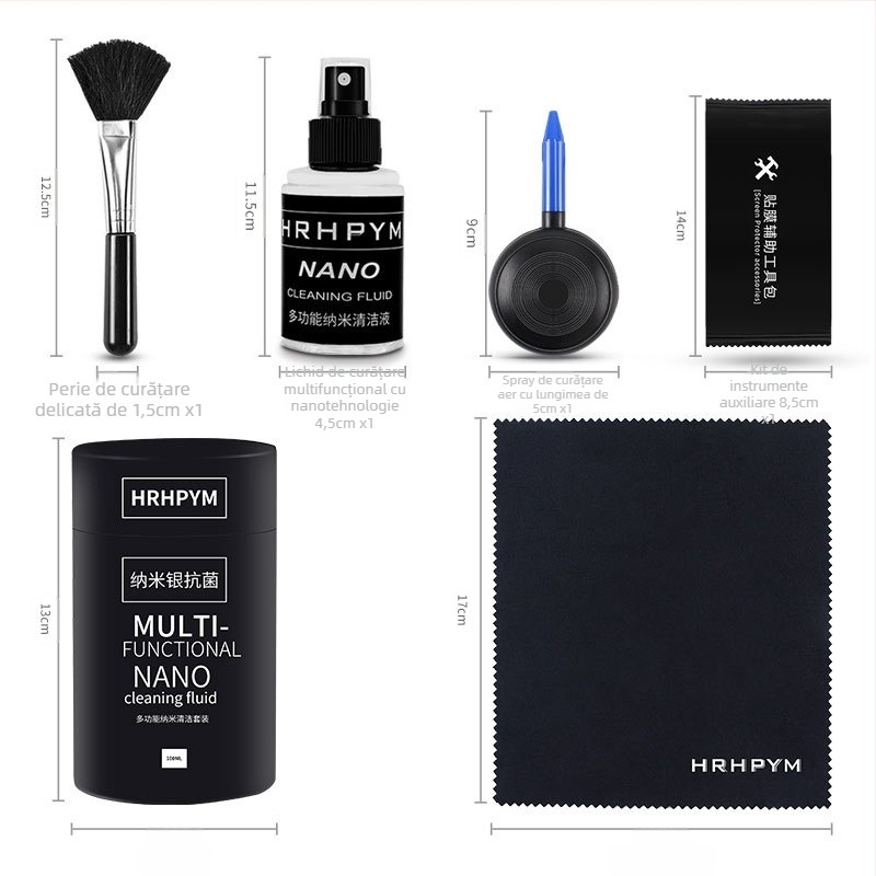 Kit de curățare pentru tastatură, telefon și ecran LCD — set de șase piese cu ingrediente nano antibacteriene pentru laptopuri, calculatoare și camere DSLR