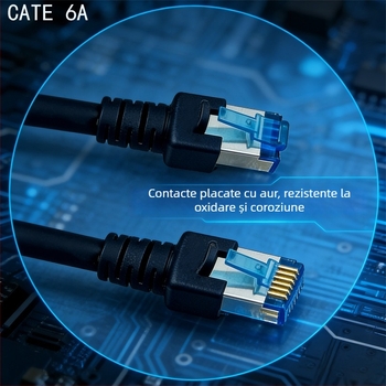 CABLU Ethernet CAT6 - Gigabită 1000 Mbps, pentru laptop/router/PC, rețea casnică/birou, interval de funcționare -20 la 60°C