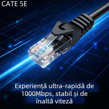 CABLU Ethernet CAT6 - Gigabită 1000 Mbps, pentru laptop/router/PC, rețea casnică/birou, interval de funcționare -20 la 60°C
