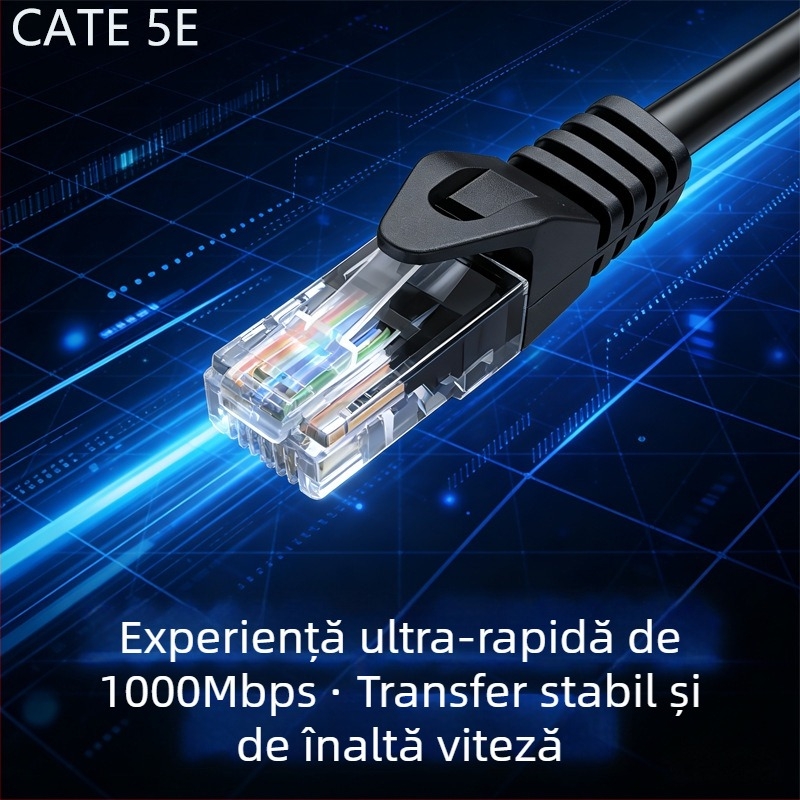 CABLU Ethernet CAT6 - Gigabită 1000 Mbps, pentru laptop/router/PC, rețea casnică/birou, interval de funcționare -20 la 60°C