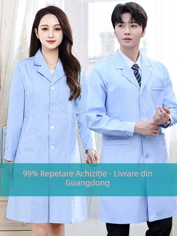 Halat medical unisex, bumbac cu absorbție de umezeală, mâneci lungi, guler stil sacou, îmbrăcăminte clinică