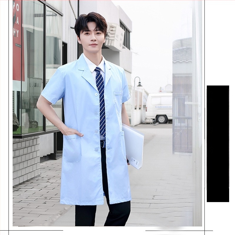 Halat medical unisex, bumbac cu absorbție de umezeală, mâneci lungi, guler stil sacou, îmbrăcăminte clinică