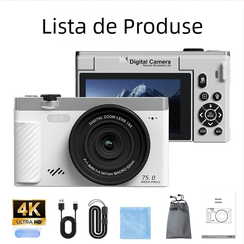 FOCUSO Wd66 Cameră digitală pentru selfie cu ecran rabatabil de 3,0 inch, 8MP CMOS senzor, zoom digital 16x, rezoluție maximă 4608×3056