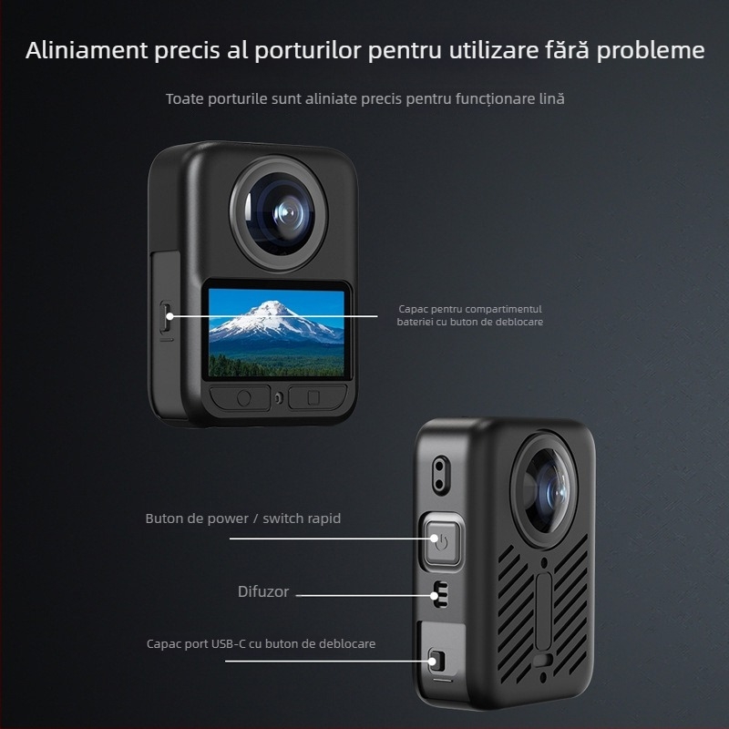 Carcasă din silicon pentru DJI Osmo 360 Action Camera – capac de protecție pentru lentilă și capac de protecție pentru gimbalul corpului