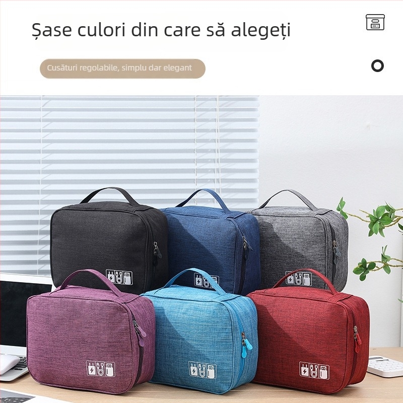 Geantă organizatoare cabluri - stil geantă de mână, Oxford, pentru cabluri, încărcătoare, HDD extern și căști