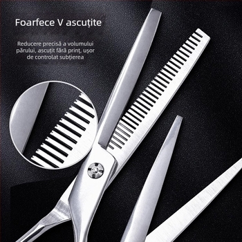 Set de foarfece de îngrijire pentru animale – foarfece curbate pentru câini, lame din oțel inoxidabil, husă din piele PU