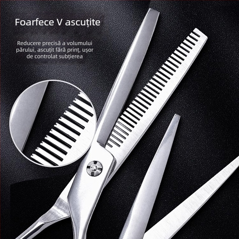 Set de foarfece de îngrijire pentru animale – foarfece curbate pentru câini, lame din oțel inoxidabil, husă din piele PU