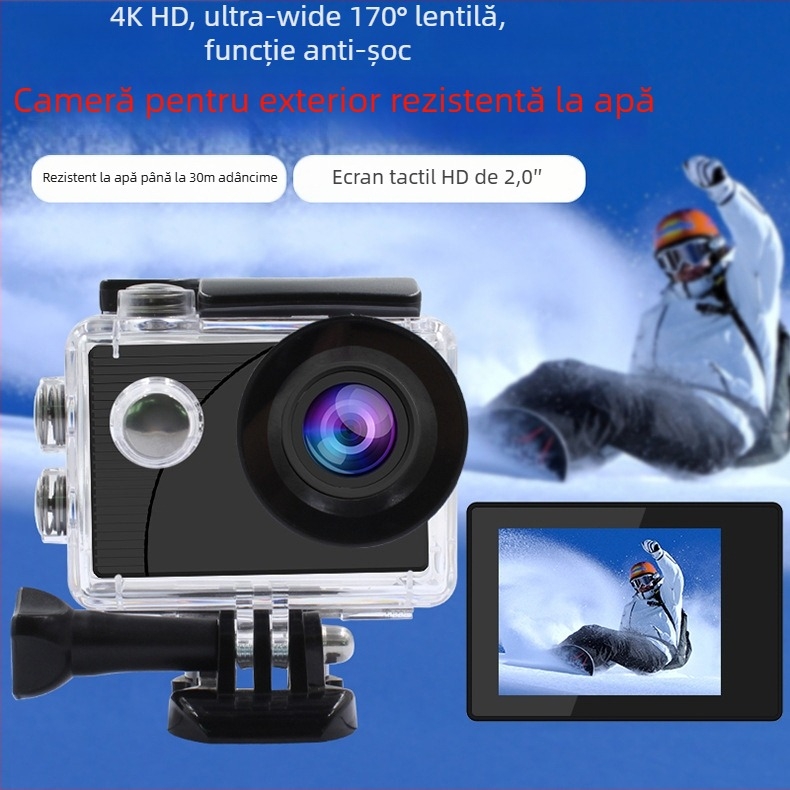 Cameră de acțiune outdoor F300AT, 4K video, impermeabilă și stabilizare, ecran LCD de 2,0 inch