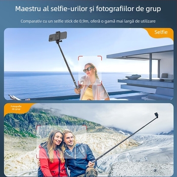 Monopod selfie compatibil GoPro și Insta360 – Suport manual pentru cameră de acțiune, fără Bluetooth