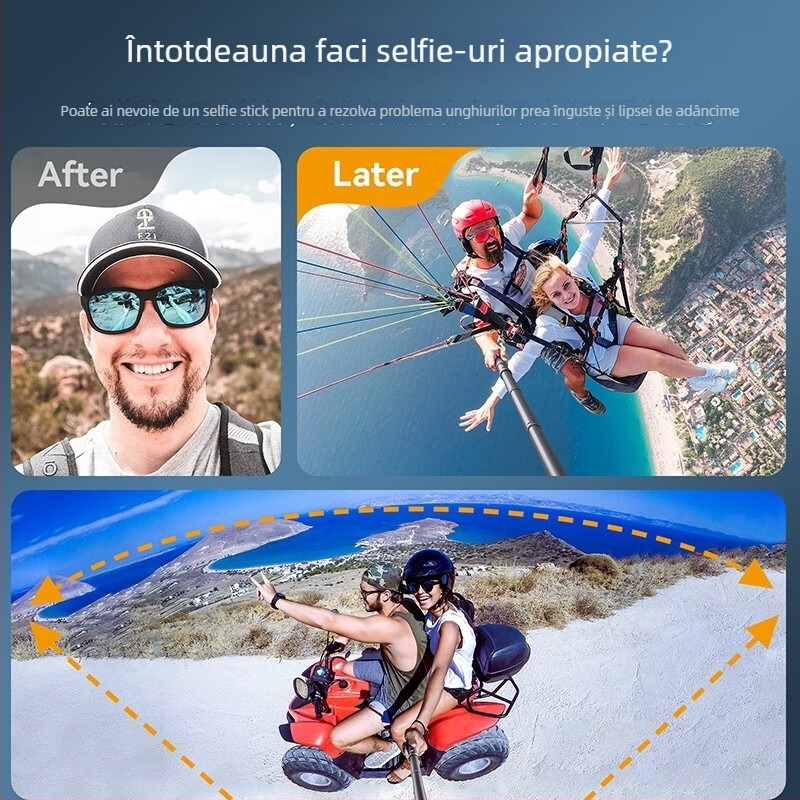 Monopod selfie compatibil GoPro și Insta360 – Suport manual pentru cameră de acțiune, fără Bluetooth