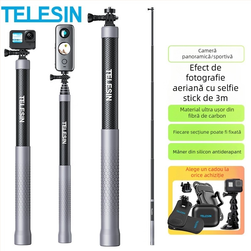 Monopod selfie compatibil GoPro și Insta360 – Suport manual pentru cameră de acțiune, fără Bluetooth