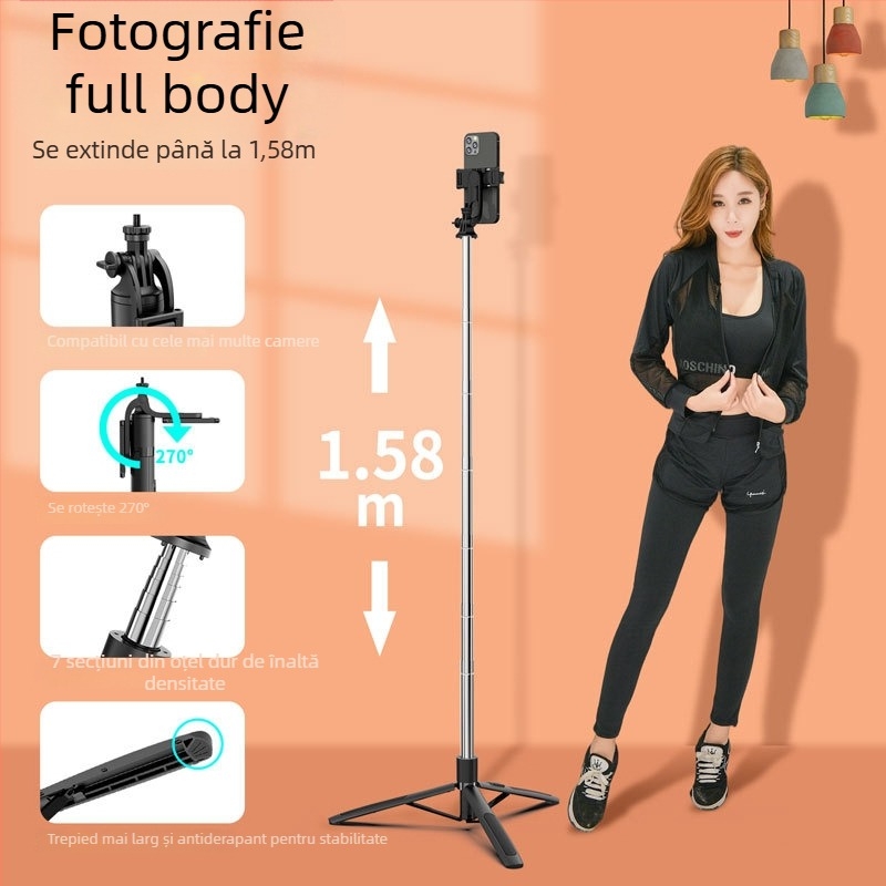 Kindallon Q05 selfie stick Bluetooth cu iluminare extensibilă și trepied de podea pentru streaming live