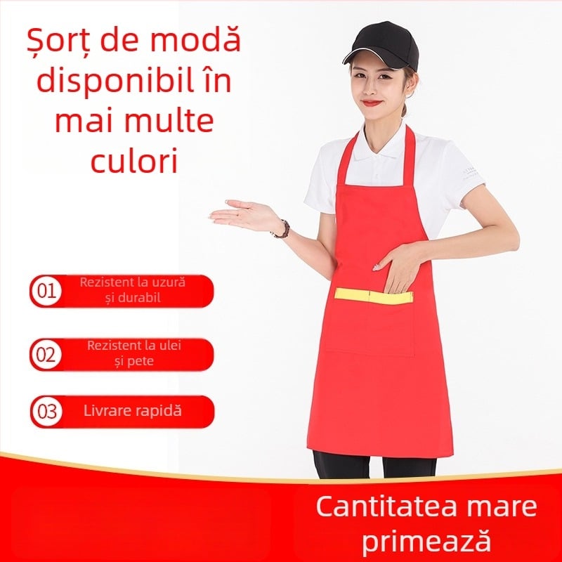 Șorț cu gât înalt, rezistent la pete, pentru grătar și personalul restaurantelor, fără mâneci, cu logo personalizat