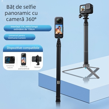 Baston selfie din fibră de carbon pentru Insta360 One X2/X3 și GoPro — telescopic, 4 secțiuni, încărcare max sub 2 kg