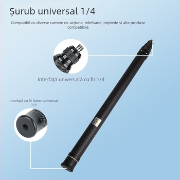 Baston selfie din fibră de carbon pentru Insta360 One X2/X3 și GoPro — telescopic, 4 secțiuni, încărcare max sub 2 kg
