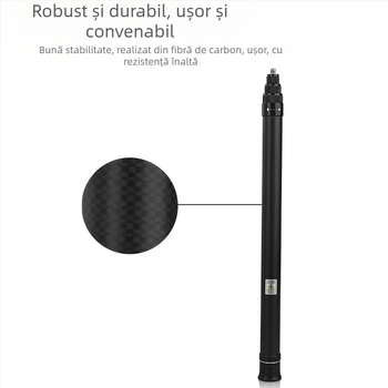 Baston selfie din fibră de carbon pentru Insta360 One X2/X3 și GoPro — telescopic, 4 secțiuni, încărcare max sub 2 kg