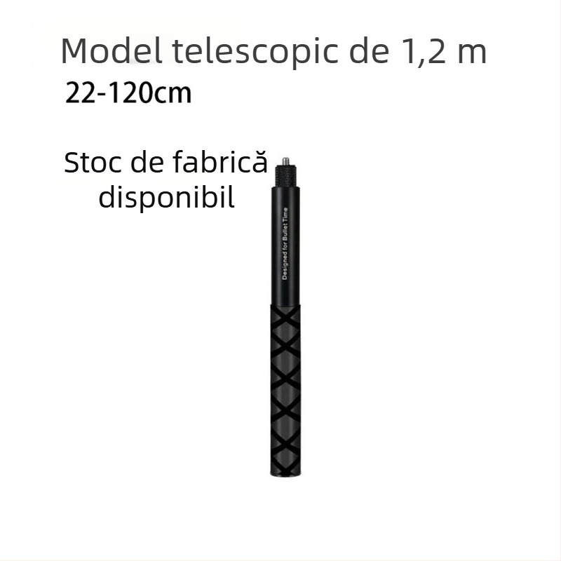 HB-120Z Țeavă extensibilă din aliaj de aluminiu, 7 secțiuni, pentru camere de acțiune și camere panoramice; compatibilă cu Insta360X4, GoPro, DJI Action 5; încărcare maximă 2 kg; imprimare logo disponibilă.
