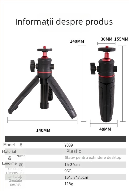 Set trepied și gimbal pentru DJI Insta, tijă selfie telescopică cu 4 secțiuni, aliaj de aluminiu, 130 g