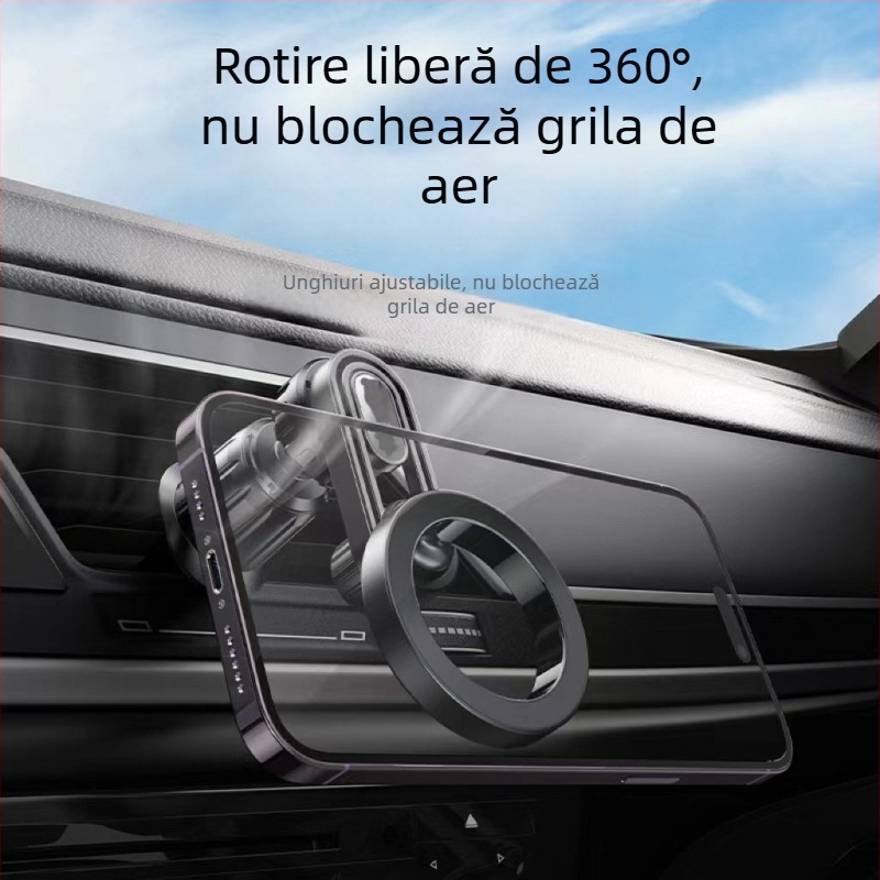Suport auto pentru telefon cu bază magnetică N52, montare pe gură de ventilație, din plastic, pentru navigație