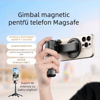 Bețișor pentru selfie 3-în-1 cu priză magnetică, telecomandă și Bluetooth, din ABS + aliaj de aluminiu