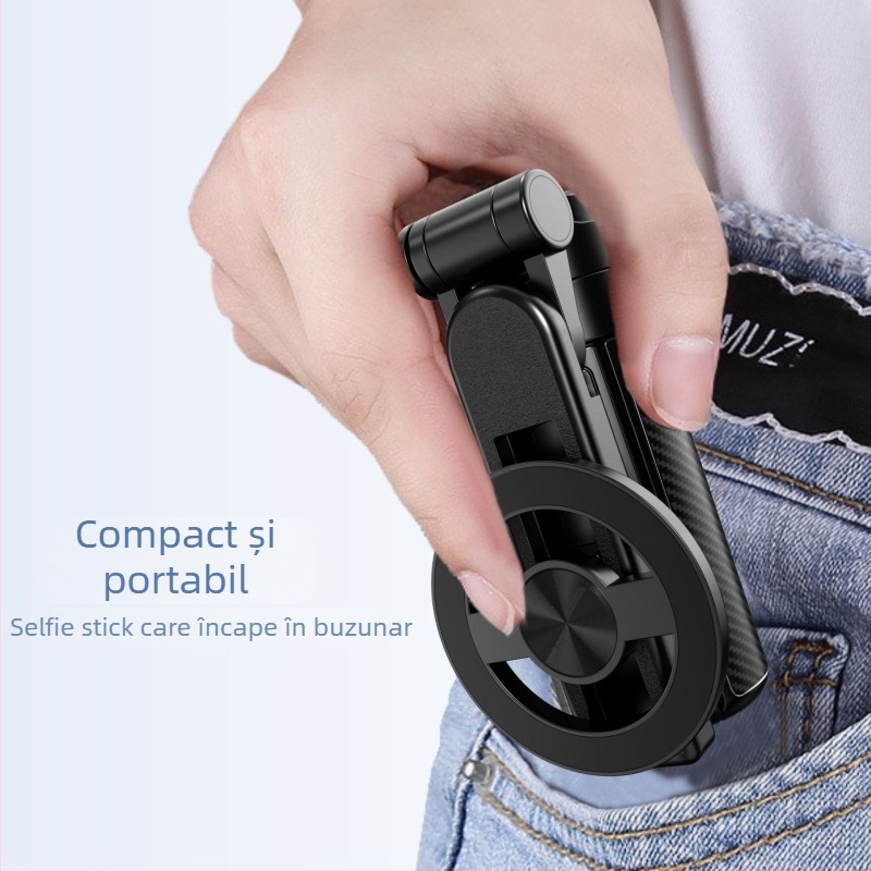 Bețișor pentru selfie 3-în-1 cu priză magnetică, telecomandă și Bluetooth, din ABS + aliaj de aluminiu
