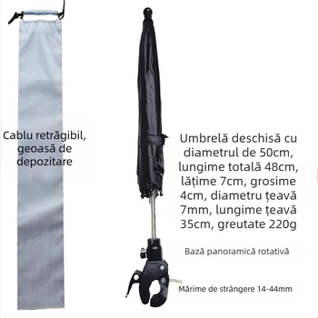 Tripod pentru selfie cu umbrelă de soare pentru streaming în exterior | țesătură poliester 210T, cadru din fier cu 8 brațe, UPF > 50