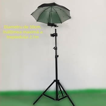 Tripod pentru selfie cu umbrelă de soare pentru streaming în exterior | țesătură poliester 210T, cadru din fier cu 8 brațe, UPF > 50