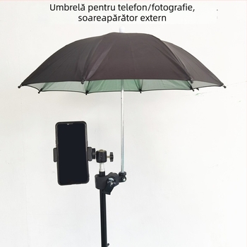 Tripod pentru selfie cu umbrelă de soare pentru streaming în exterior | țesătură poliester 210T, cadru din fier cu 8 brațe, UPF > 50