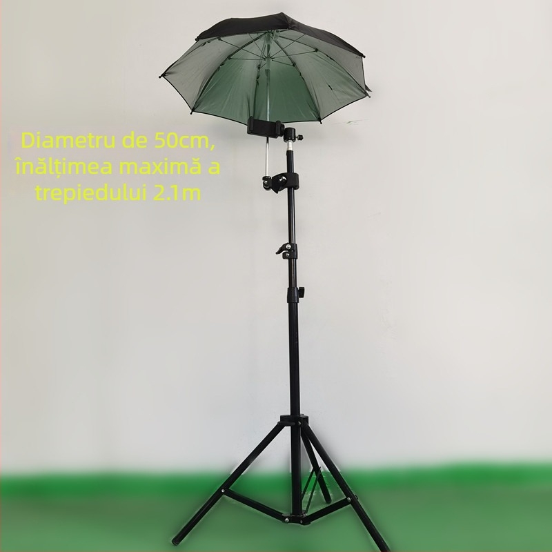 Tripod pentru selfie cu umbrelă de soare pentru streaming în exterior | țesătură poliester 210T, cadru din fier cu 8 brațe, UPF > 50