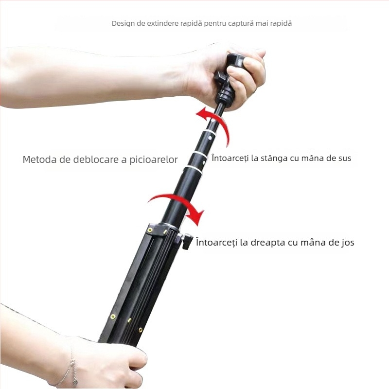 Trepied din aliaj de aluminiu pentru cameră VR mobilă – 4 secțiuni, sarcină 5 kg, greutate 0,5 kg