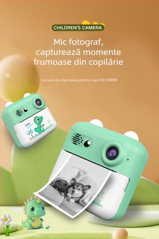 Printer foto instant pentru copii – imprimantă foto compactă cu definiție înaltă, model A22C, 24 MP, LCD de 2,4 inch, card TF, autonomie baterie 3 ore.