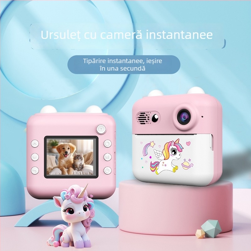 Printer foto instant pentru copii – imprimantă foto compactă cu definiție înaltă, model A22C, 24 MP, LCD de 2,4 inch, card TF, autonomie baterie 3 ore.