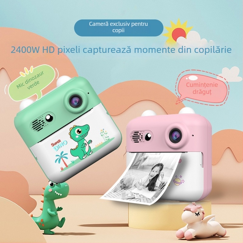 Printer foto instant pentru copii – imprimantă foto compactă cu definiție înaltă, model A22C, 24 MP, LCD de 2,4 inch, card TF, autonomie baterie 3 ore.