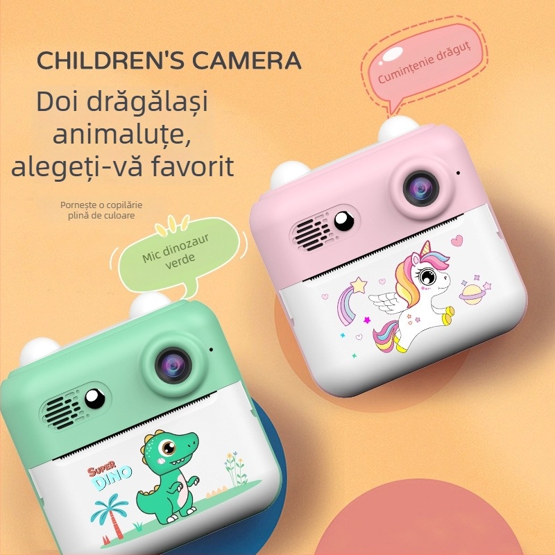 Printer foto instant pentru copii – imprimantă foto compactă cu definiție înaltă, model A22C, 24 MP, LCD de 2,4 inch, card TF, autonomie baterie 3 ore.