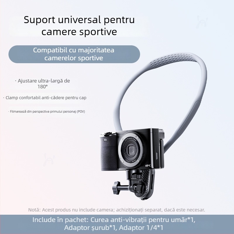Xinlin Suport magnetic pentru gât pentru camere de acțiune - silicon+PC, universal, anti vibrație