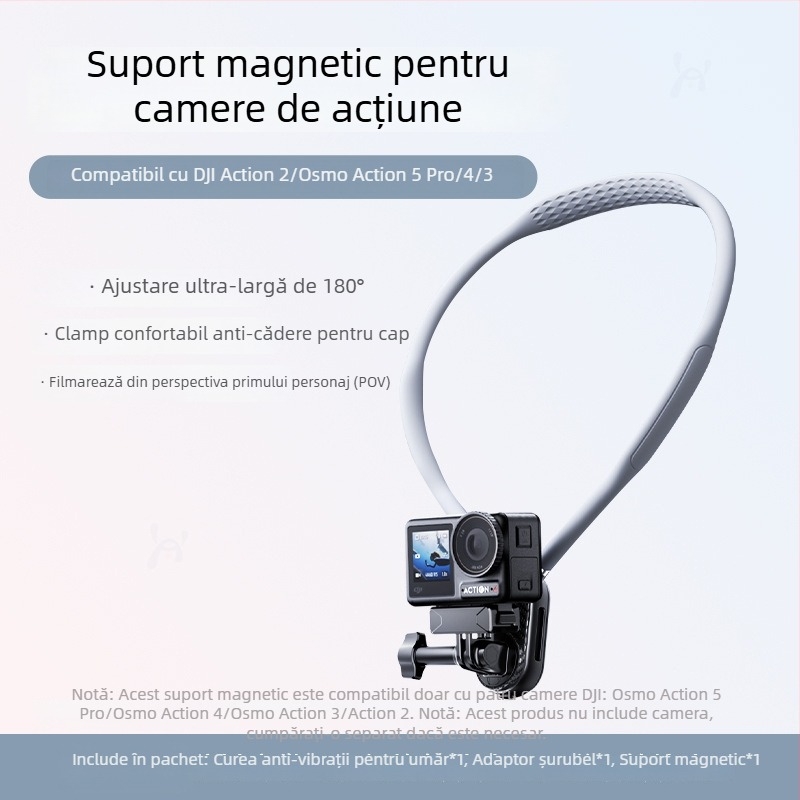 Xinlin Suport magnetic pentru gât pentru camere de acțiune - silicon+PC, universal, anti vibrație