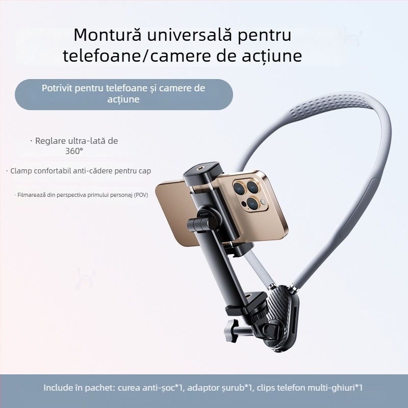 Xinlin Suport magnetic pentru gât pentru camere de acțiune - silicon+PC, universal, anti vibrație