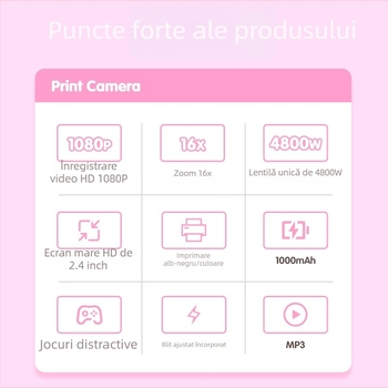 Cameră foto instant copii cu imprimare Abs-681 — video 1080p, ecran IPS HD de 2,4 inci, peste 40 MP fotografii, suport card de memorie