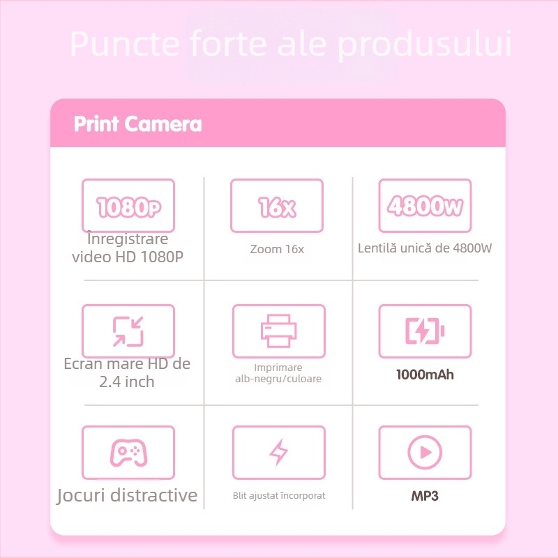 Cameră foto instant copii cu imprimare Abs-681 — video 1080p, ecran IPS HD de 2,4 inci, peste 40 MP fotografii, suport card de memorie