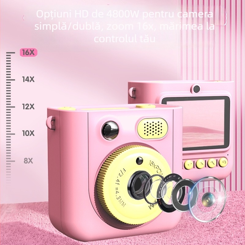 Cameră foto instant copii cu imprimare Abs-681 — video 1080p, ecran IPS HD de 2,4 inci, peste 40 MP fotografii, suport card de memorie