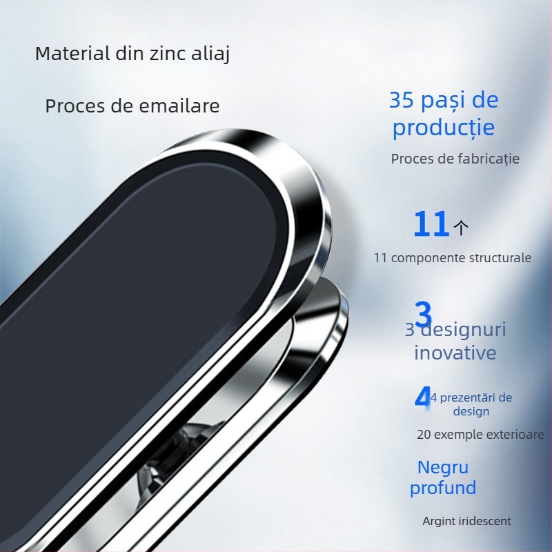 Suport magnetic pentru telefon în mașină, rotire la 360°, montaj cu adeziv — universal, din aliaj