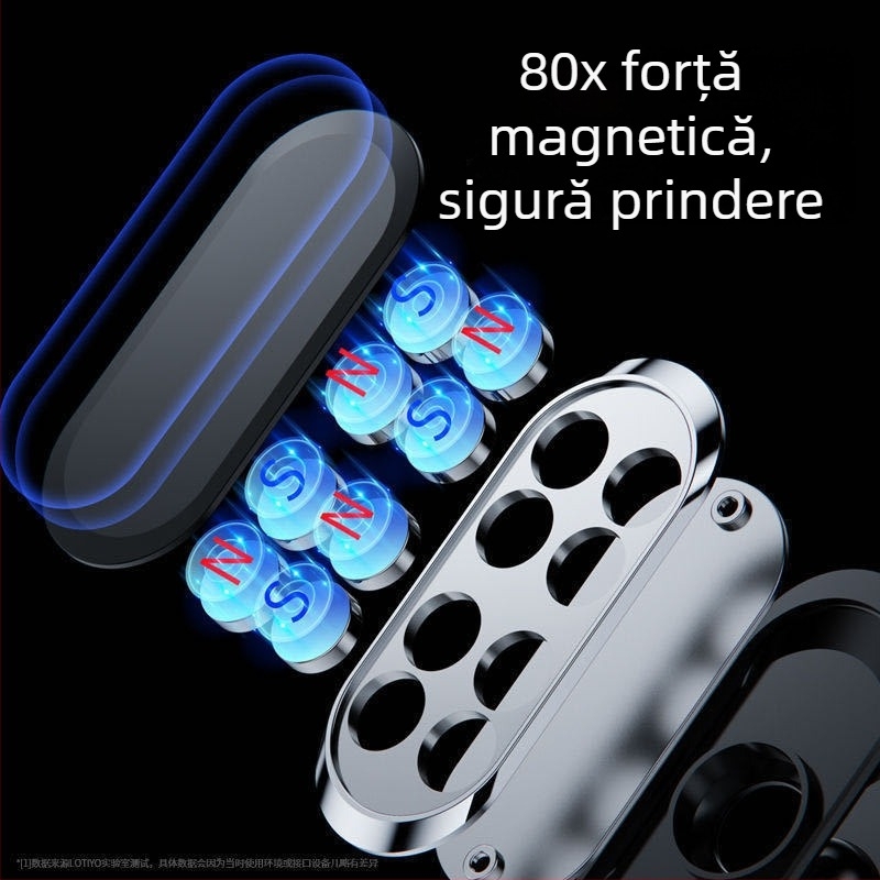 Suport magnetic pentru telefon în mașină, rotire la 360°, montaj cu adeziv — universal, din aliaj