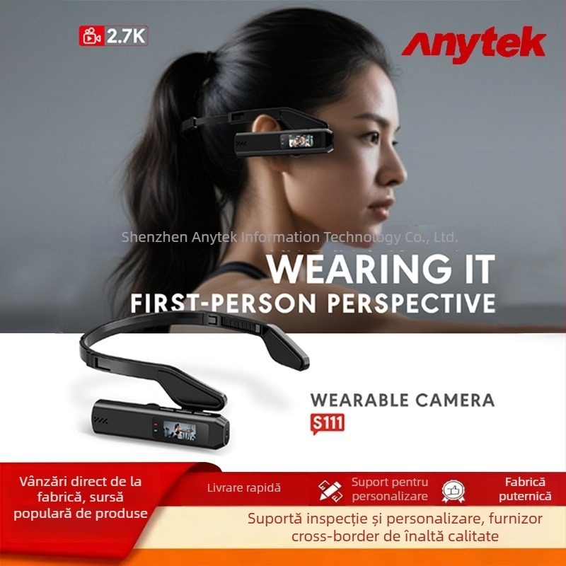 Anitech Q111 cameră de cap – cameră de acțiune, înregistrare 2.7K/1080p/720p, ecran LCD 0.96'', carcasă ABS, baterie de 60 minute, stocare până la 128 GB