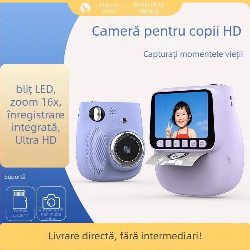 Cameră pentru copii cu imprimare instantă X3 - ecran LCD 2.4", rezoluție 4800 pixeli, card de memorie, corp ABS