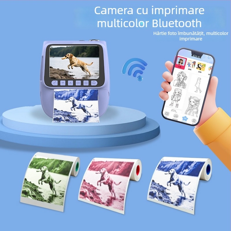 Cameră pentru copii cu imprimare instantă X3 - ecran LCD 2.4", rezoluție 4800 pixeli, card de memorie, corp ABS