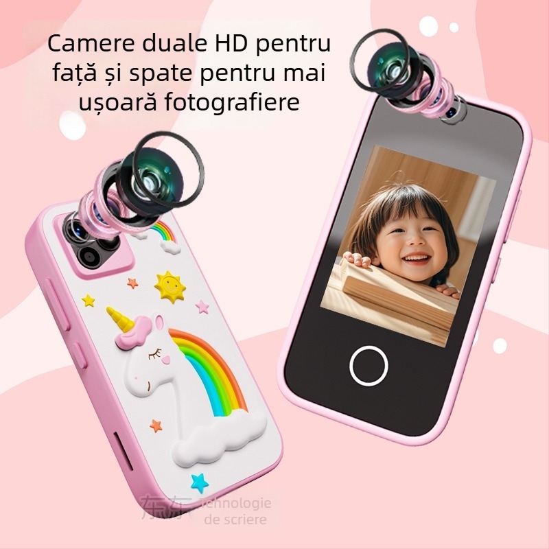 Telefon‑cameră pentru copii cu ecran tactil, cameră‑jucărie multifuncțională, 1–5 MP, stocare TF, corp ABS, autonomie baterie 1–3 ore