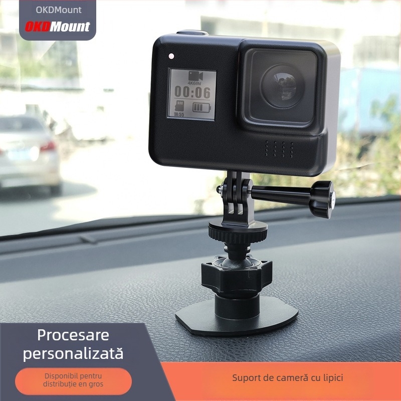 Suport auto pentru cameră cu pan-tilt mic, montaj 1/4 inch, din plastic universal, adeziv 3M