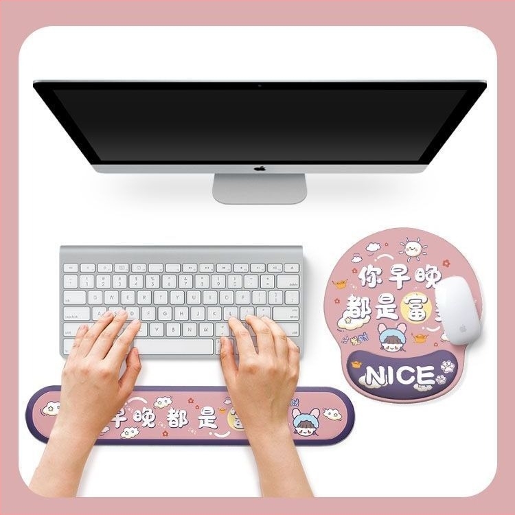 Pad pentru încheietura mâinii a mouseului, cu design cartoon, din cauciuc natural, doar pe o parte, suprafață tip calculator, logo imprimat