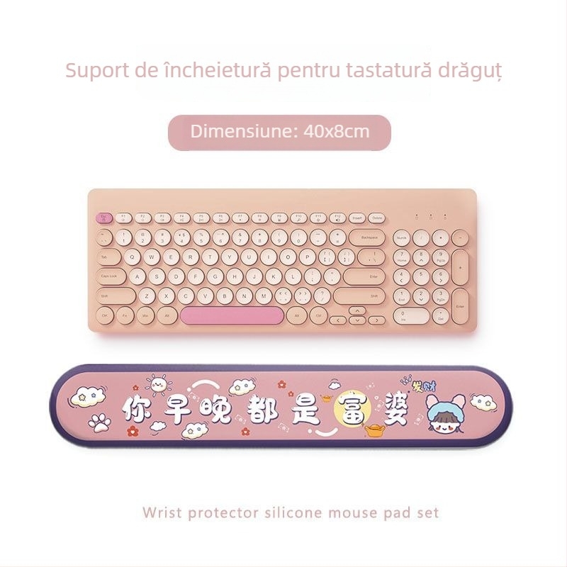 Pad pentru încheietura mâinii a mouseului, cu design cartoon, din cauciuc natural, doar pe o parte, suprafață tip calculator, logo imprimat
